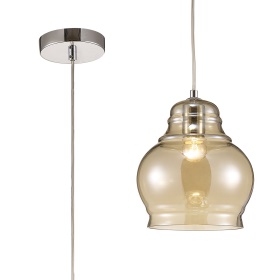 D0099  Ariel 20cm Cognac Glass Pendant 1 Light Polished Chrome